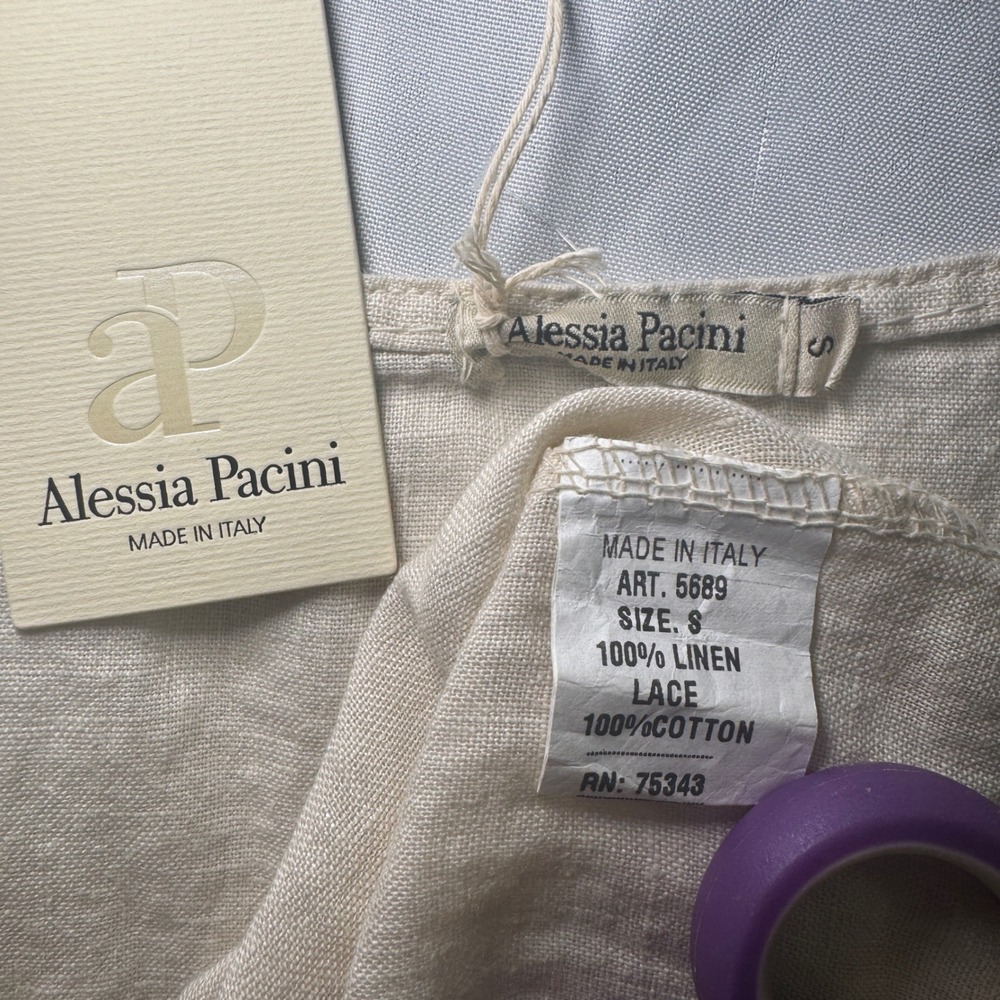 Alessia Pacini Beige 100% Linen Crochet Lace Shift Dress Made in Italy NWT Small - Picture 6 of 7